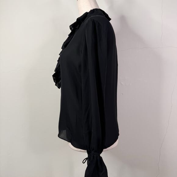 NWT Nili Lotan Black Silk Cecily Ruffle Front Blouse Top XS Button Romantic - Picture 6 of 11